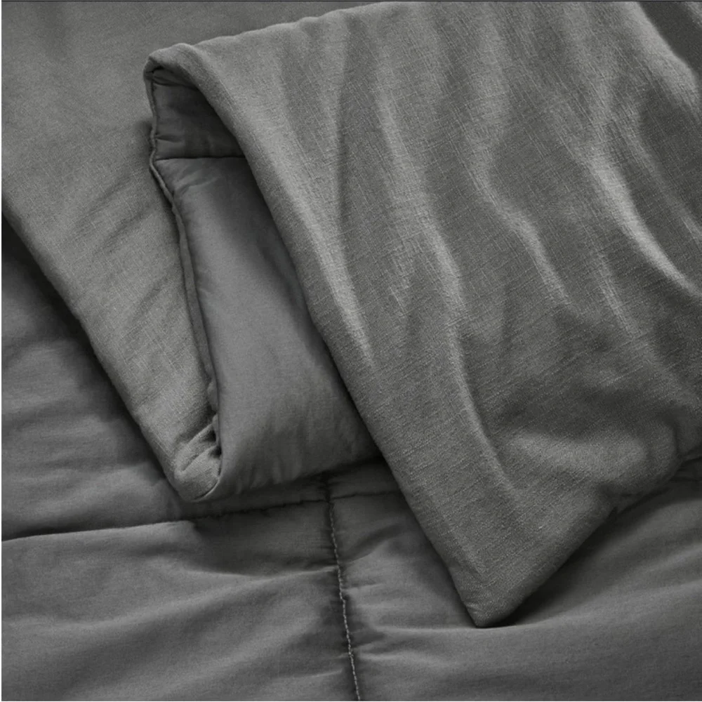 NWT Full/Queen Heavyweight Linen Blend Comforter & Sham Set Dark Gray - Casaluna